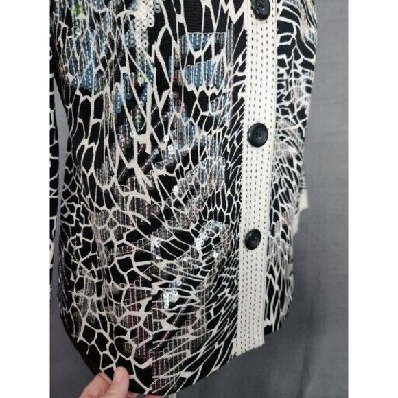 Chicos‎ Black & White Abstract Floral Print Jacket Button Cotton Cardigan Sz 0 S - Picture 4 of 10